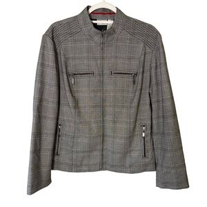 Chico's Black and White Houndstooth Jacket Size 2 Oversized Moto Fall Vintage